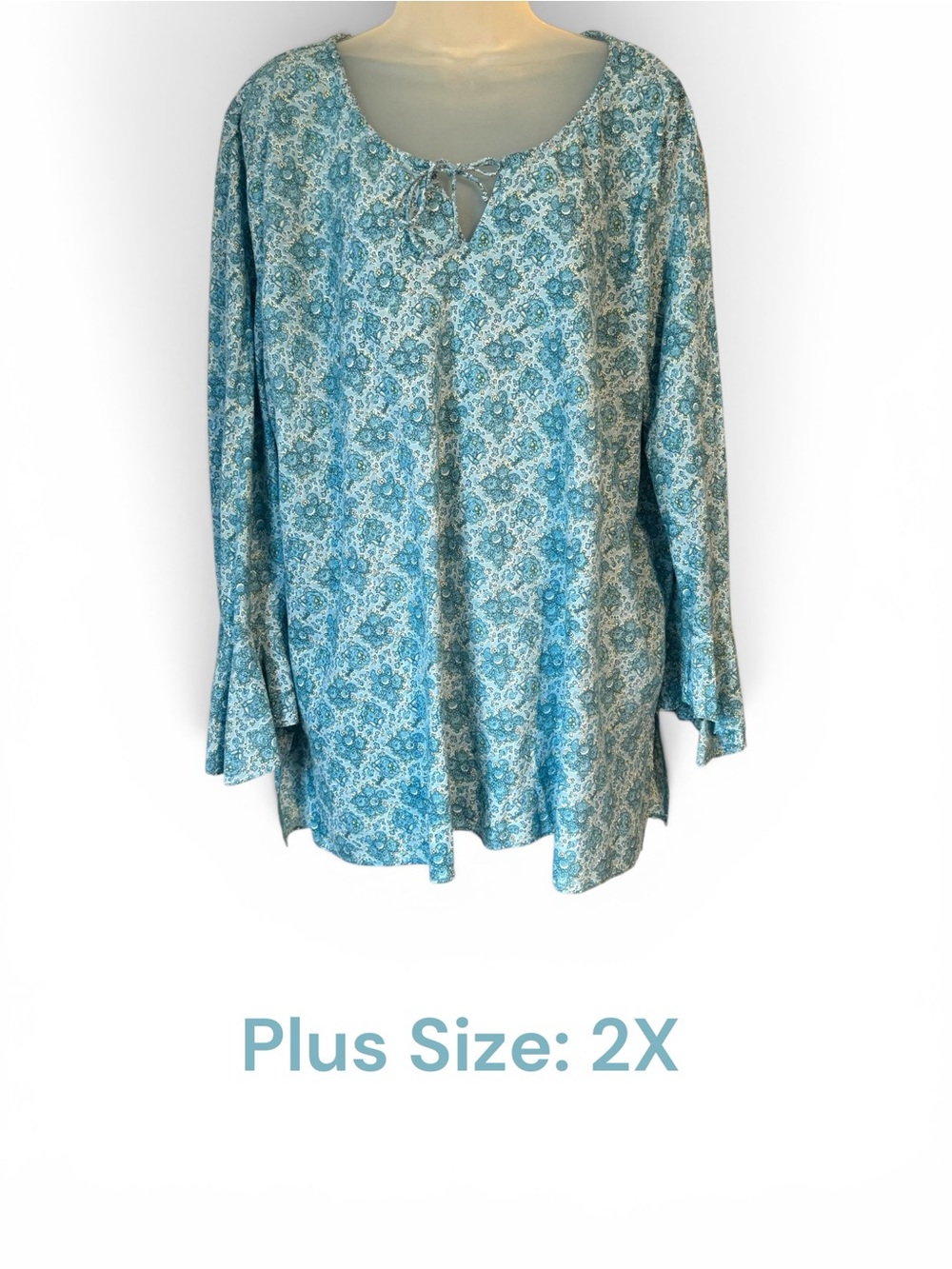 St. John's Bay Blue Floral Tie-Front Cotton Top Plus Size 2X   #Q